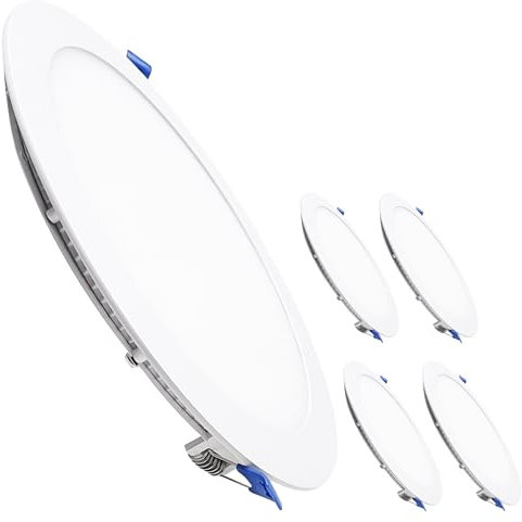 LED ATOMANT Packung mit 5 LED Einbaustrahler Downlight Rund Flach 220mm 20W, CCT (Farbwahlschalter Warmweiß, Neutralweiß oder Kaltweiß), Durchmesser 200mm, 1800 Lumen, Inklusive Treiber