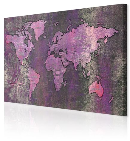 decomonkey Bilder Weltkarte 90x60 cm 1 Teilig Leinwandbilder Wandbild Karte | Strukturleinwand, Holzkeilrahmen, Bild auf Leinwand, Kunstdruck, Wanddeko, Wohnzimmer, Wanddekoration, Landkarte, Vintage