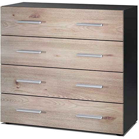 Vladon Sideboard Pavos, Kommode mit 4 Schubladen, Schwarz matt/Eiche Nordic (76 x 72 x 35 cm)