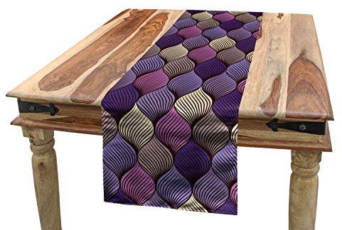ABAKUHAUS Bunt Tischläufer, Abstrakt Doodle Braid, Esszimmer Küche Rechteckiger Dekorativer Tischläufer, 40 x 225 cm, Lila Beige