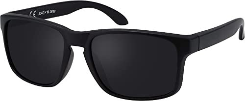 La Optica B.L.M. Sonnenbrille Herren UV400 Retro Sportbrille Fahrradbrille - Matt Schwarz (Polarisert Grau)