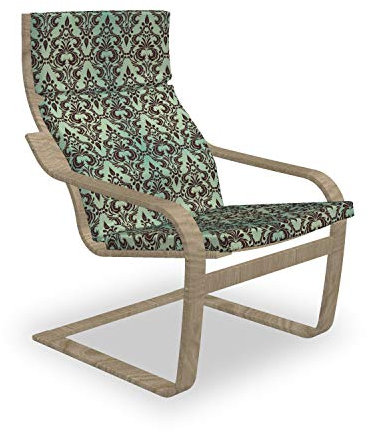 ABAKUHAUS Mint und Brown Poäng Sessel Polster, Barock Floral, Sitzkissen mit Stuhlkissen mit Hakenschlaufe und Reißverschluss, Dark Brown Mint Green