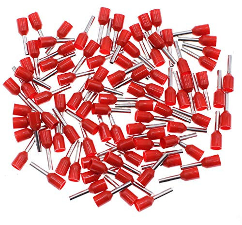 100 Stück Aderendhülsen für 1,5mm² Kabel/Litze isoliert rot zum Crimpen/Quetschen aus verzinntem Kupfer
