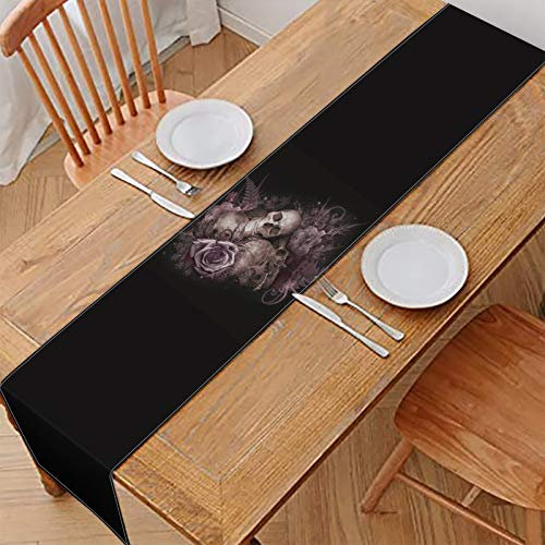 HUGS IDEA Gewebter Vinyl-Tischläufer, Totenkopf-Motiv, elegant, schwarz, Tischläufer, für Kaffeesammlungen, Urlaub und Thanksgiving, Dinner-Partys, 30,5 x 182,9 cm