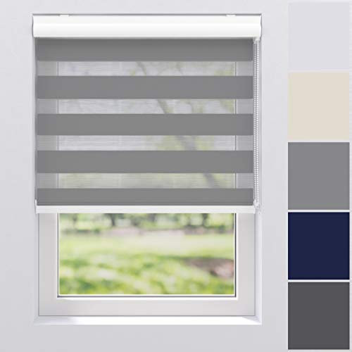 Doppelrollo Duo Rollo Kettenzugrollo Seitenzugrollo Rollo für Tür und Fenster Breite 40 bis 220 cm Höhe 130, 175 und 240 cm Wand- und Deckenmontage Abdeckblende aus Aluminium (130 x 175 cm, Grau)