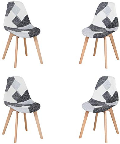 EGOONM Lot de 4 Chaise Patchwork Design Rétro,Chaises de Salle à Manger rembourrées avec Pieds en hêtre,Convient pour Salle à Manger Restaurant Salon(Gris)