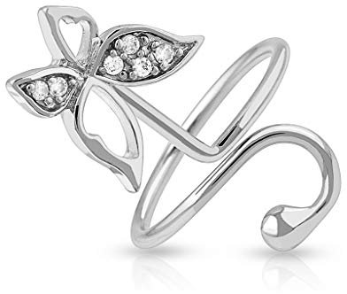 Paula & Fritz® Ring Damen Verstellbar Schmetterling Zirkonia Klar Silber 316L Chirurgenstahl Zehenring Mittelring Partnerring Offen Einstellbarer-Ring