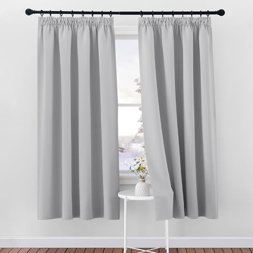 PONY DANCE Verdunklungsgardine mit Kräuselband 2er Set H 175 x B 140 cm Schlafzimmer Vorhänge für Schienensystem Gardinen Grau Blickdicht Thermvorhang gegen Hitze, Silbergrau