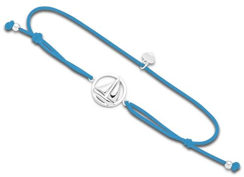 DUR Armband Ahoi Segelschiff, Elastik für Damen mit 925 Sterling Silber in der Farbe Blau, Längenverstellbar, Länge: 14 cm, A1627BL