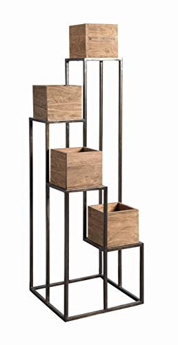 SAM Blumensäule Sydney, Pflanzentreppe mit 4 Holzboxen, Akazienholz massiv & stonefarben, Gestell & Rahmen aus Metall, 40 x 140 x 40 cm