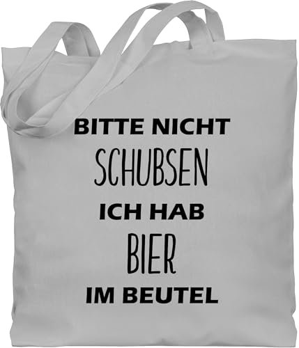 Baumwolltasche - Sportbeutel bedruckt Geschenk - Bitte nicht schubsen ich hab Bier im Beutel - schwarz - Unisize - Hellgrau - biergeschenke geschenke weihnachten habe baumwolle bierbag stoffbeutel