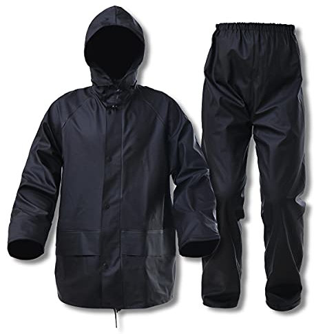 ZOEGO Tute antipioggia per uomo Donna Impermeabili Impermeabili per impieghi gravosi Pesca Abbigliamento antipioggia Giacca e pantaloni Cappuccio a scomparsa(Nero,XL)