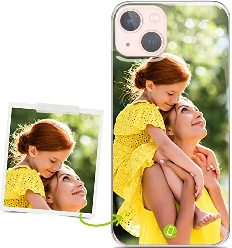 Coverpersonalizzate.it - Personalisierte Handyhülle kompatibel für iPhone 13 mit deinem Foto oder Text - Transparente TPU-Schutzhülle