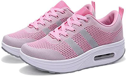 ERLINGO Baskets compensées pour femme - Avec coussin d'air - Respirantes - Décontractées - Chaussures de marche - Légères - Compensées - Confortables - À lacets, rose, 36 EU
