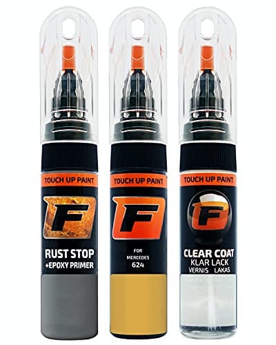 FIRANTO Car Paint Touch-Up Kit for Mercedes 624 Ambragelb - 3-in-1 Car Paint Scratch Repair Set includes 15ml Touch Up Paint Pen w/Brush, Primer, Lacquer