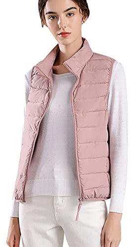 Doudoune Légère sans Manche Femme Veste Doudoune Fine Legere sans Manches Femme Gilet Matelassé Blouson sans Manche Femme Duvet Grande Taille Chaude Matelassée Puffer Jacket sans Manche Femme Rose L