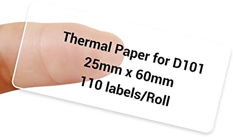 NIIMBOT D101 Etiketten, 25 x 60 mm, Thermo-Aufkleber, wasserdicht, öl- und reißfest, selbstklebende Barcode-Etiketten für NIIMBOT D101 Etikettenhersteller, 1 Rolle mit 110 Papieren (transparent)