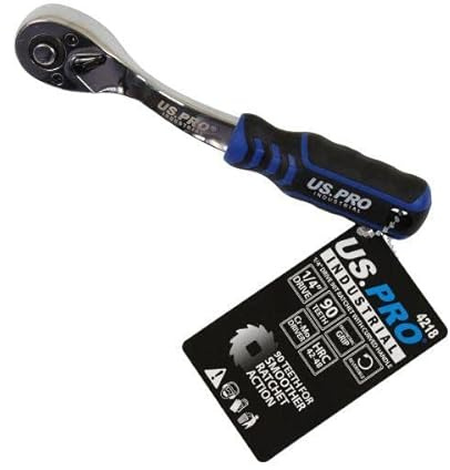US PRO INDUSTRIAL 1/4 Drive 90t Ratchet with Curved Handle with Grip 4218