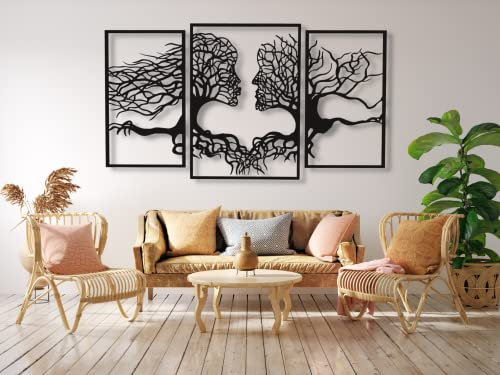 VAILLA ® Albero della vita, Quadro moderno soggiorno, Decorazione 3D Murali in legno, Quadretti da parete in nero e oro, Decorazioni moderni muro per salotto, camera da letto, Corridoio, casa