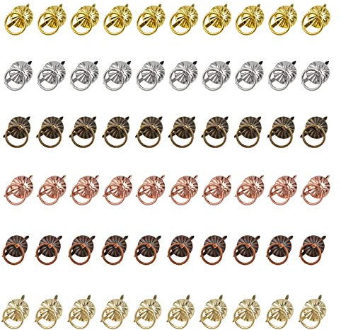 URROMA Mix Farbe Schublade Griff Ring, 60 Stück Metall Brad Fasteners mit Pull Ringe Metall Ringe Brads für Küche Bad Schublade DIY Crafts Decor