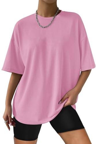 AirMood T-Shirt Ample surdimensionné à Manches Courtes pour Femme, Rose, S