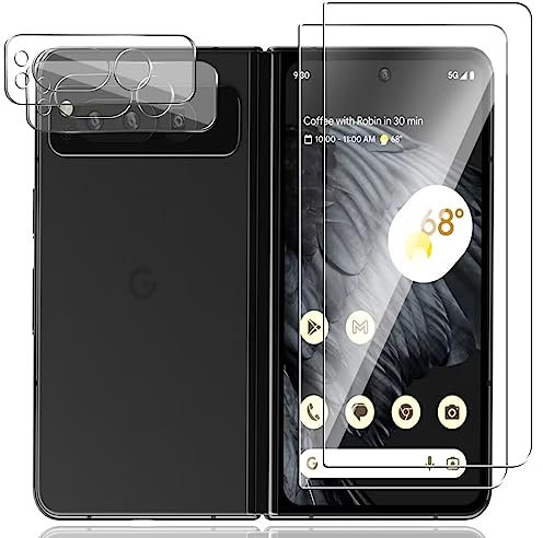 Jewloofa Schutzfolie für Google Pixel Fold - Panzer Schutz Glas [2 Stück] und Kameraschutz [2 Stück], 9H/HD Displayschutz, Bläschenfrei, Anti-Kratzer Panzerfolie