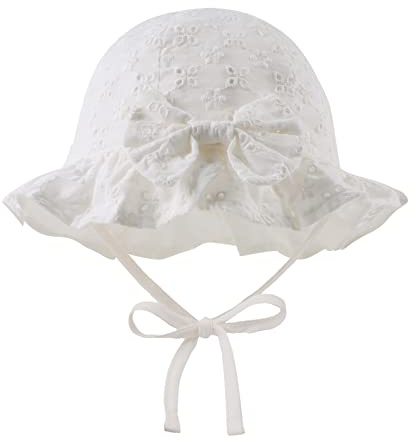 Pesaat Baby Girl Sun Hat with Bow Flower Cotton Infant Bucket Hat Summer Toddler Kids Beach Hats for Girls 0-2 Years