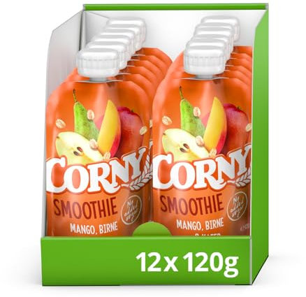 Quetschie Corny Smoothie Mango-Birne-Hafer, Vegan und ohne Zuckerzusatz, 12x120g