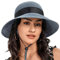 S.ROMZA Chapeau de Paille pour Femme avec Cordon Coupe-Vent à Large Bord Pliable pour la Plage, l'été, Protection UV 50+ (Bleu Clair)
