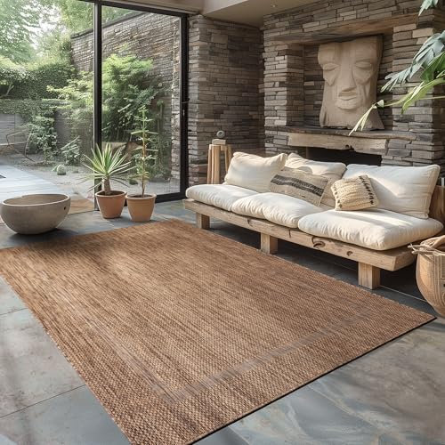Carpettex Outdoor Teppich Wetterfest 200x300 (200 x 290 cm) Sisal Optik Braun - Ideal für Balkon, Garten, Terrasse und als Küchenteppich - Teppich Waschbar, Flachgewebe, Wasserfest, Pflegeleicht