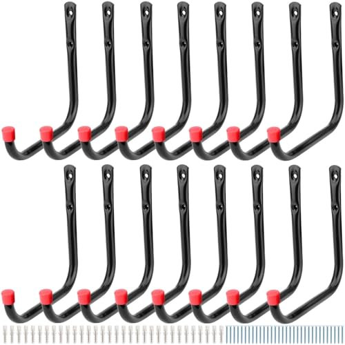 16 ganci resistenti per garage, 17 cm, ganci a J per appendere scale, attrezzi da giardino, tubi, biciclette, legno, attrezzature sportive, tosaerba, giocattoli e articoli sfusi