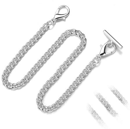 Cadena de Reloj de Bolsillo T-Bar en Metal Clásico con Cadena de Pantalón (Silver)