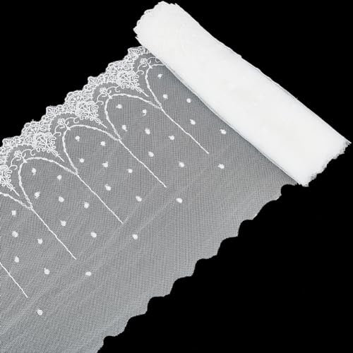 GORGECRAFT 3 ydsx230mm Weißes Retro-Stoffband Mit Blumenstickerei Spitzenbesatz Blume Vintage-Nähen Netz-Tüll-Applikationsbordüre Rolle Zum Nähen von Stoffen Geschenkpapier Brautparty Hochzeitskleid