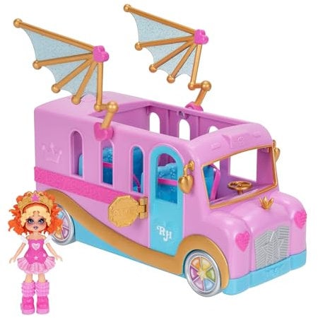 Royale High Bus & Glam Closet - (1) muñeca exclusiva, armario glamoroso para llevar, alas móviles, ruedas de trabajo y espacio para 4 amigos - Código de artículo virtual incluido - A partir de 5 años