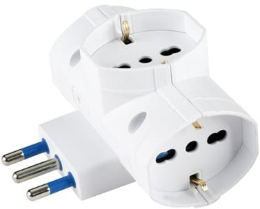 A2ZWORLD Adattatore Tripla da Viaggio con Spina Angolare 16A e 3 Prese Universali 10A/16A Bipasso/Schuko, Max 250V 1500W, Multipresa 3 in 1 (1), AP83063