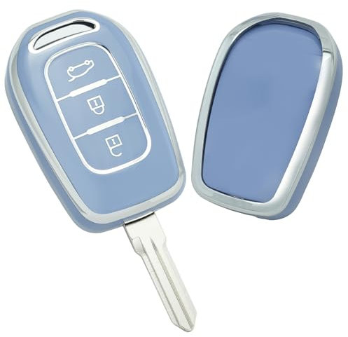 KUNIO Schlüsselhülle Passt für Renault Twingo Dacia Sandero 3 Kwid Trafic Symbol Logan Stepway Duster Dokker Schutzhülle TPU Schlüssel Cover Schlüsseletui 3 Tasten Grau