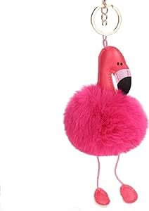 Rosojodg Pinker Pompon-Schlüsselanhänger, Flamingo-Design, Flauschiger Plüsch-Ball, Handytasche, Charm-Anhänger, Geschenk, Zubehör
