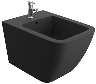 LAVITA Bidet universale da parete Onil Black con foro per rubinetto e protezione per troppopieno in ceramica, per il montaggio a parete, igienico e facile da pulire, 35,5 x 51 x 32,5 cm