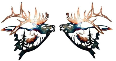 vdha Metall-Wanddekoration, Elch-Metallwandkunst-Skulptur-Silhouette- mit Rustikalem HüTtendekor- A