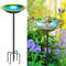MeyRolizn Metall Vogeltränke stehend, Vogelbad Vogelbecken Wassertränke Tränke Wasserschale Stecker, Vogelfutterspender mit Metallpfahl für Garten Hof Rasen (Blau-Grün)