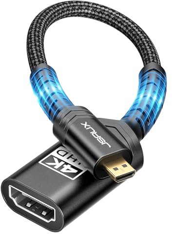JSAUX Micro HDMI auf HDMI Adapter [2 Stück], 4K@60Hz HDR 3D 18Gbps, Kompatibel Mit Raspberry Pi 5/4,Hero,Kameras A6300 A6400,Yoga,ODROID usw-Schwarz