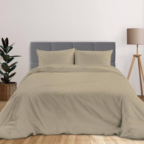 Pizuna Bettbezug 140x200 cm Baumwolle Einfach Taupe, Atmungsaktiv 100% langstaplige Baumwolle in Perkalbindung Bettbezug Set mit verdecktem Knopfverschluss und 1 Kopfkissenbezug 70x90 cm