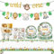 saerryor Wild One Birthday Decorations Plates Set for 25 Guests,202pcs Ungle Safari Theme Paper Plates Cups Napkins Tablecloth Banner for Kids 1st Animal Birthday Dinnerware Set Wild One Party Suppl