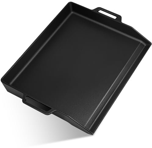 Hiorucet 45,7 cm große Gusseisen-Grillplatte, große flache Oberplatte für Gasgrills und Range Ofen, Universal BBQ Kochen Grill Grillpfanne Pfanneneinsatz mit Griffen für Indoor/Outdoor, Camping,