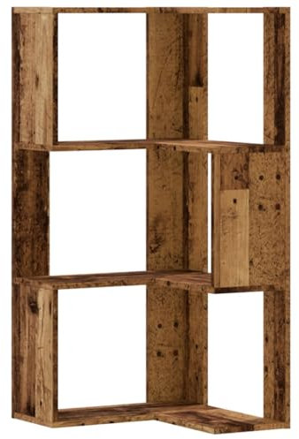 vidaXL Eckregal, Bücherregal Regal 3 Böden, Standregal Bücherschrank für Wohnzimmer, Aktenregal Büroregal Wandregal, Altholz-Optik Holzwerkstoff