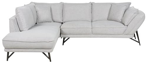 Ecksofa 3-Sitzer aus Leinen grau rechtsseitig L-Form modern Schwarze Beine Elga