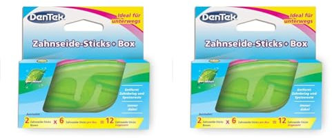 DenTek On the Go - Je 6 Zahnseide-Sticks in 2 farbigen Boxen (Packung mit 2)