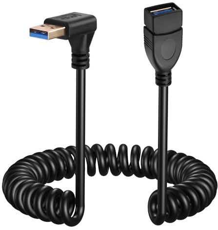 CERRXIAN USB-3.0-Verlängerungskabel, Spiralkabel, USB-A-Stecker auf Buchse, 5 V/2 A, 5G, hohe Datenübertragung für Handy, USB-Hub, Tastatur, Kamera, Festplatte, Drucker (abwärtiger Winkel USB 3.0