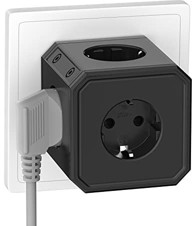 Steckdosenleiste mit 5 Steckdosenadapter, Steckdosenleiste mit 2M Kabel Würfel (4000W/16A), für Büro, Zuhause, Schwarz