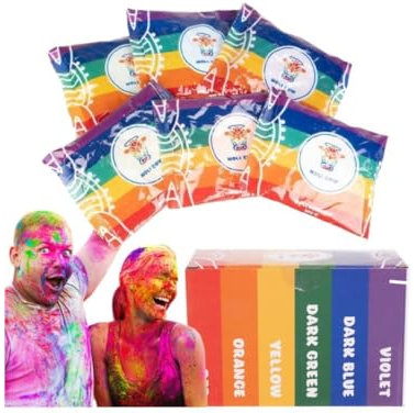 Holi Color Gulal Pulver wasserlöslich Natural Festival Fotoshooting Rangoli Regenbogen Powder holy farbbeutel Festivals, Partys, Holi, 6 x 100 g Beutel, 6 Farben Farbpulver (100g x 6 Color Bag)